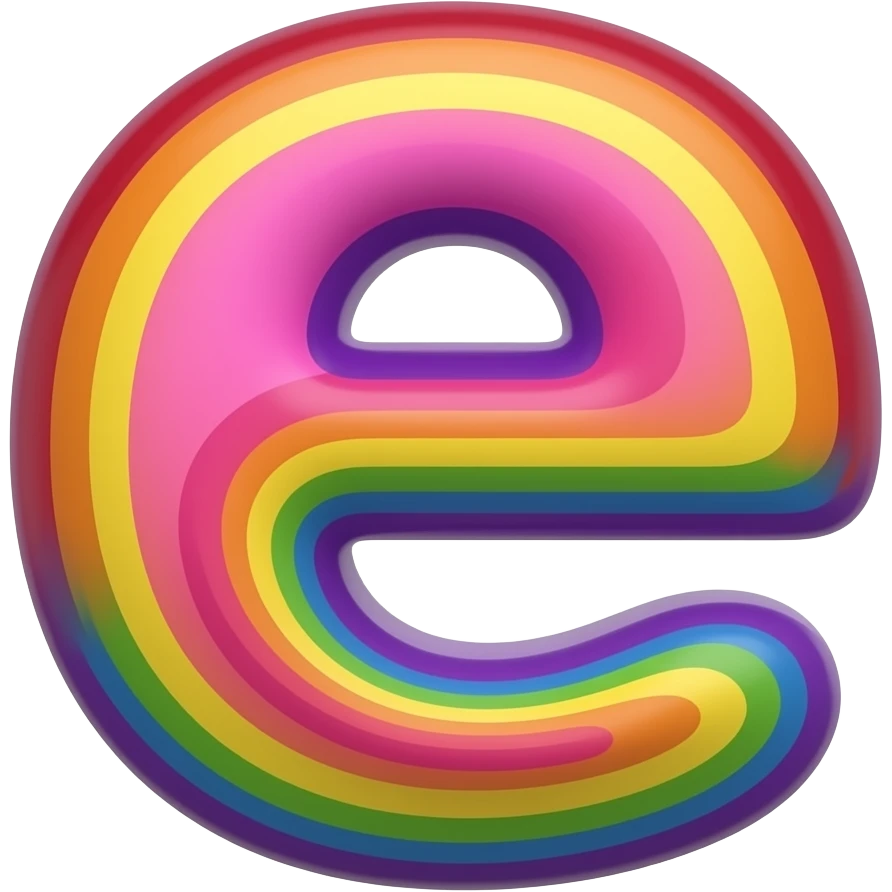 name "e" in hot pink, 3D style typography lettering, each color of the rainbow as a border outlined around each letter, isolated, 3d rendering, no emoji icons no emoji faces and must have no human figures emoji