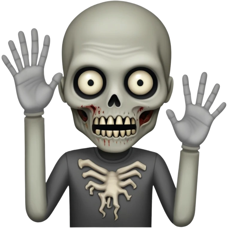 Super idol as hostile SCP-096 zombie with very small almost camouflaged pupils facing down and the upper face is grayish white and whitish gray while the lower jaw and rest of the body including hand and arm is just grayish black and the background is pitch black emoji