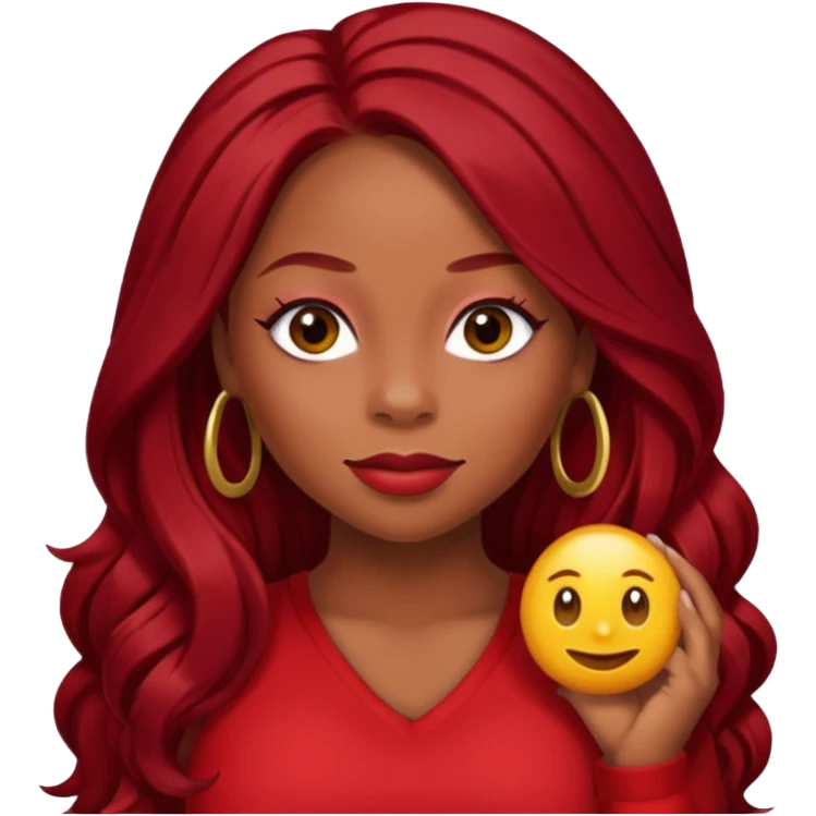LaTavia Robeson from Destiny's Child with long dark red hair, red outfit emoji