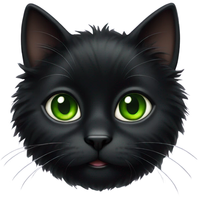 Super fluffy black cat with green eyes emoji