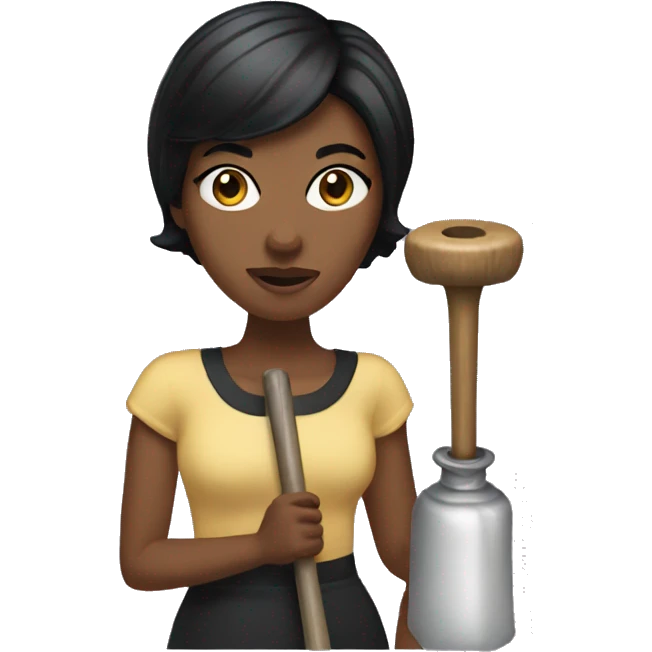 Woman with short black hair holding plunger emoji