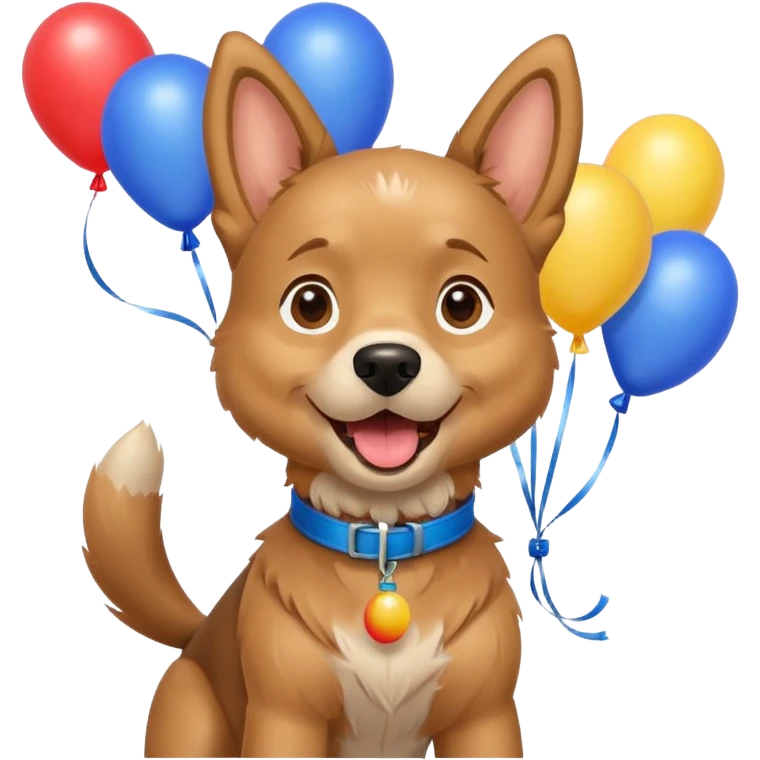 caricatura gorgi gales perrita celebrando feliz con globos y emocion con collar celeste  emoji