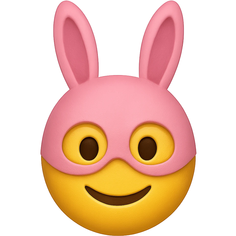 yellow face with pink bunny mask emoji, digital illustration emoji
