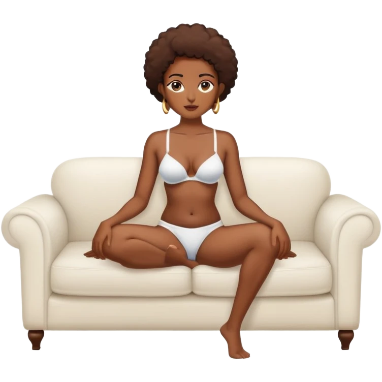 fullbody realistic busty African topless buxom in undies sitting on couch in comfy missionary pose sfw emoji