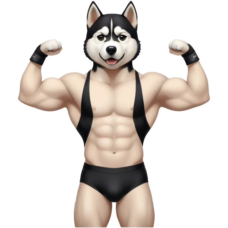 a black and white husky. Surrounded by a magical mist as a extremely mega strong bodybuilder, with even tighter extremely extremely giant black speedos, extremely muscular, overflowing with extremely giant muscles, flexing its muscles to the maximum, striking a confident pose, in an empty gym with lighting that emphasizes its size, cinematic shot, dynamic lighting, 75mm, Technicolor, Panavision, cinemascope, sharp focus, fine details, 8k, HDR, realism, realistic, key visual, film still, cinematic color grading, depth of field, (anthro:0.1) emoji