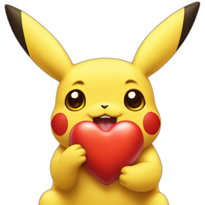 pikachu eating a heart emoji