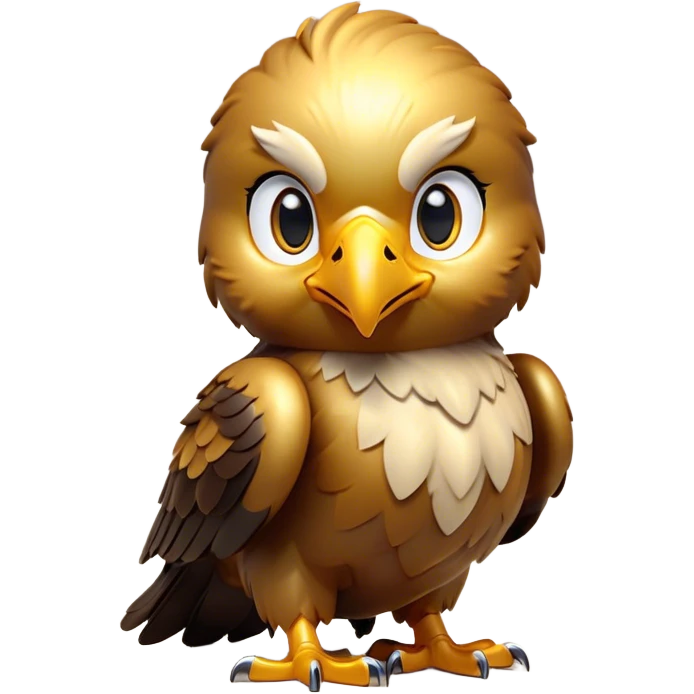 Cinematic Cute Golden Eagle Portrait Emoji, Head tilted playfully and inquisitively, featuring a compact, streamlined form with subtly ruffled, golden plumage and round, sparkling eyes full of spirited charm, Simplified yet irresistibly adorable features, highly detailed, glowing with a warm, inviting glow, high shine, affectionate and lively, stylized with a touch of whimsical aerial grace, soft glowing outline, capturing the essence of a mischievous yet endearing golden eagle that seems as if it could glide out of the screen into your heart! emoji