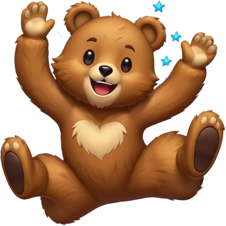 Full Beary jumping with joy, starry eyes, big grin, energetic pose, motion blur, colorful anime style emoji