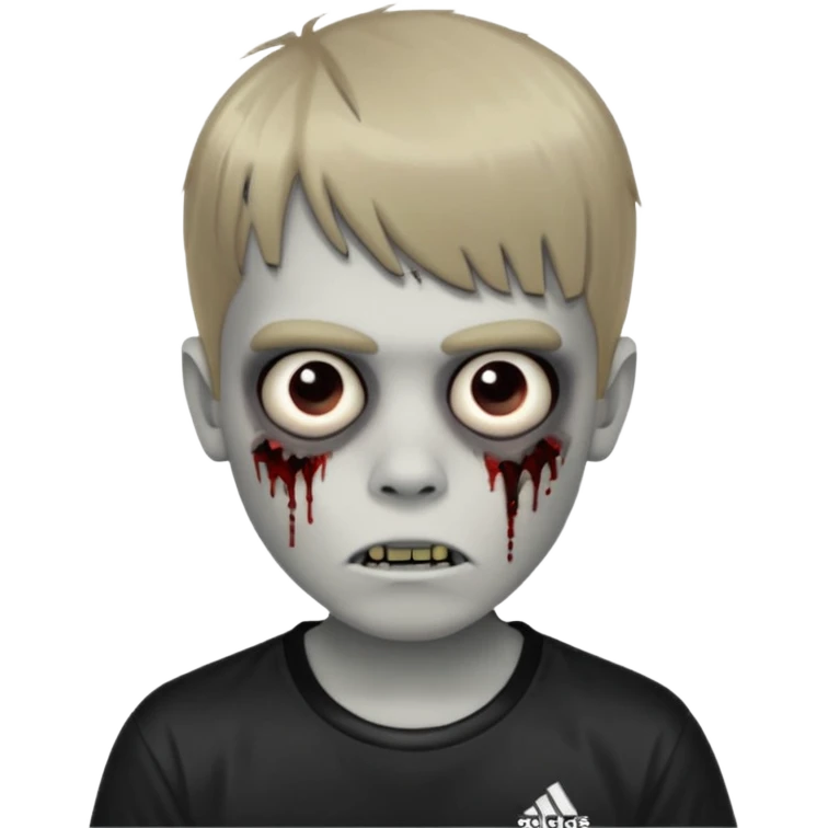 Crie um menino de cabelo loiro escuro de franja zumbi com uma blusa da adidas no estilo emoji do ios emoji