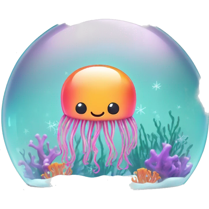 Kawaii neon cute jellyfish in an under the sea snow globe  emoji