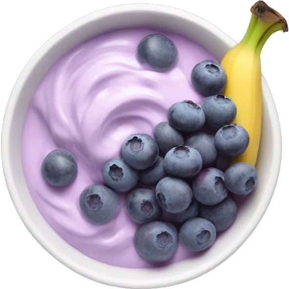 bowl with purple yogurt and banana and blueberries emoji