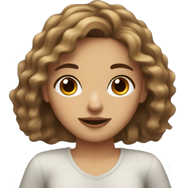 A girl with wavy hair and light skin with black eyes and brown hair drinking coffee emoji