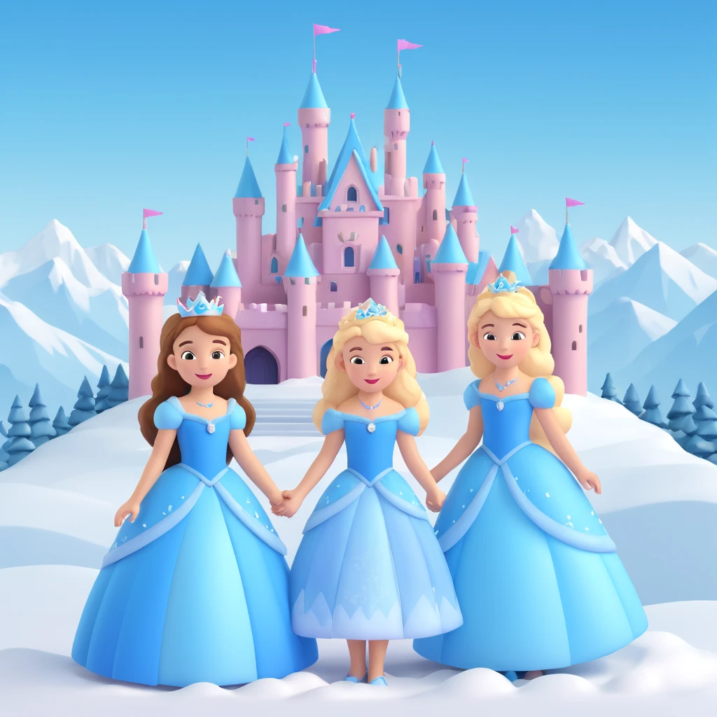 girls in a  snow princess dress, snow castle background emoji