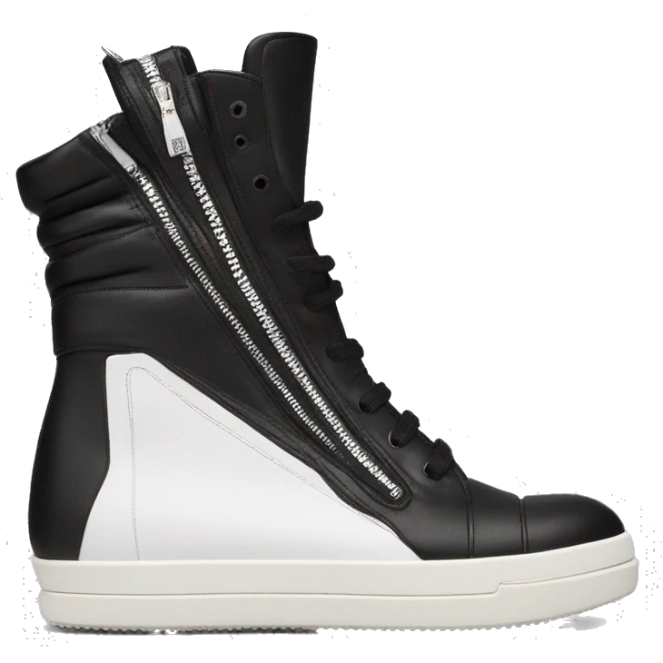 Rick owens geobasket sneaker zip hightop detailed sideprofile black white emoji