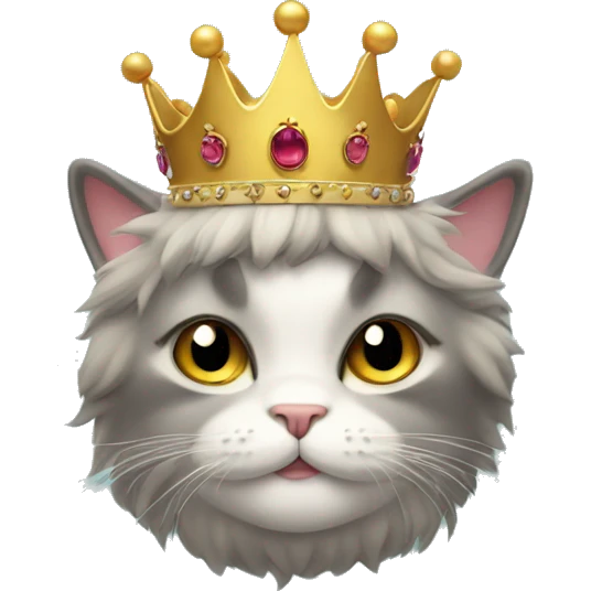 Fluffy cat with crown emoji