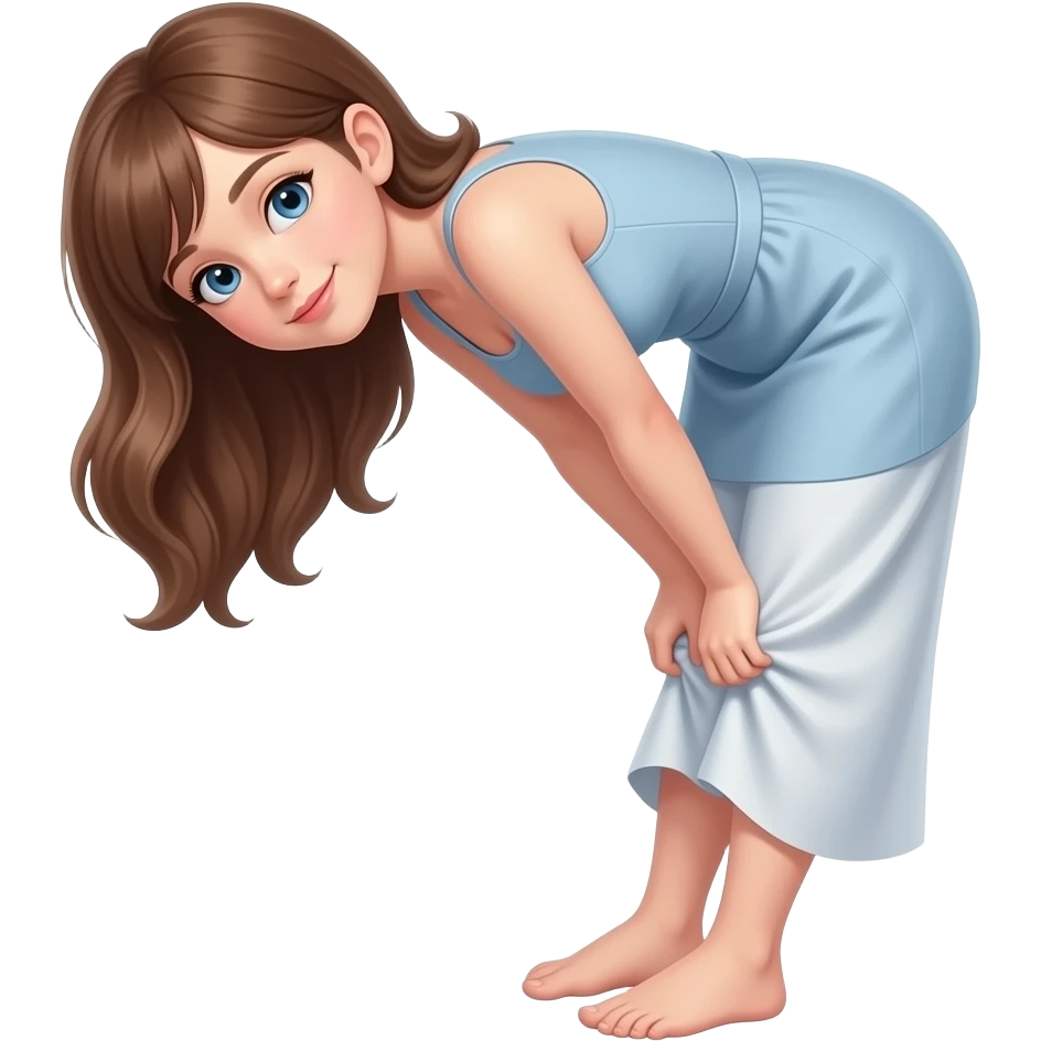 Dress pulled up to show Bare bottom girl bent over, brown hair blue eyes emoji