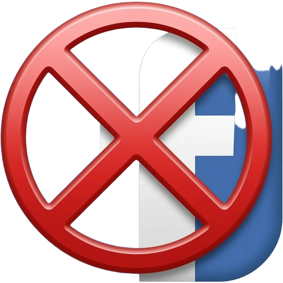 facebook logo with "deleted" or "x" mark emoji