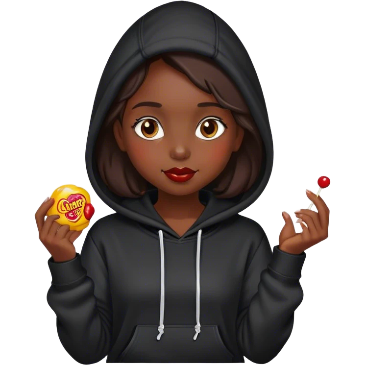 dark-skinned girl with chupa chups wearing black hoodie emoji