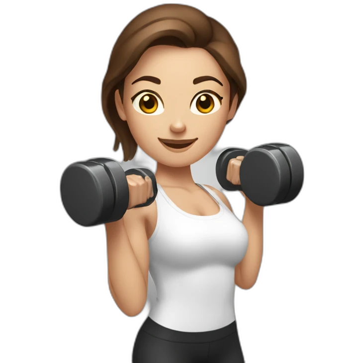 White beautiful fitness women with brown hair with dumbbells in their hands emoji