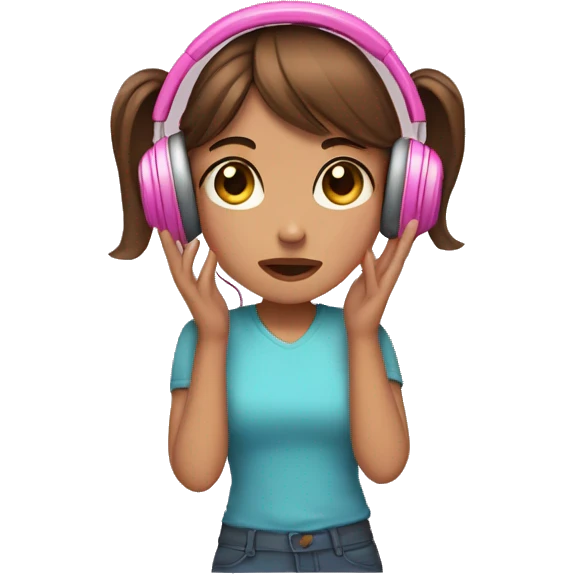 Girl brown hair with pink highlights in pink headphones with ears, facepalming emoji