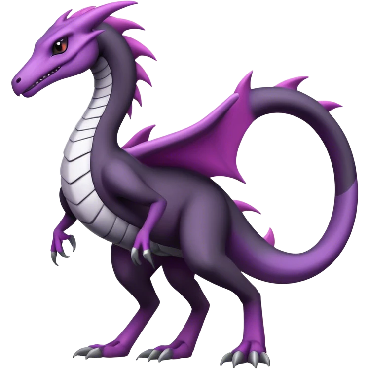 Badass cool black white grey, purple belly, salazzle-hybrid, full body emoji