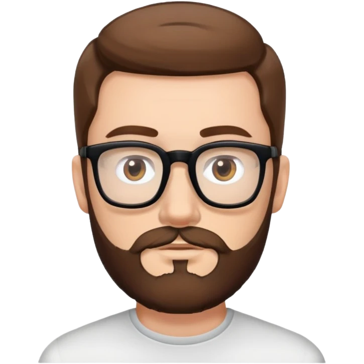 white man with brown hair and beard and hazel eyes and black square eyeglasses  emoji