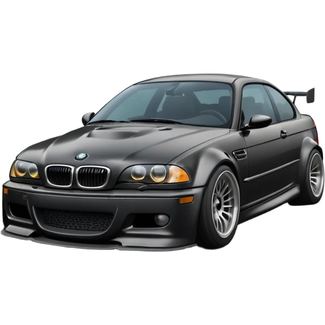 
A BMW M3 E46 is drifting through a corner, with a slight wisp of smoke coming from the rear and the wheels positioned at an angle relative to the turn.Road can see clearly  emoji