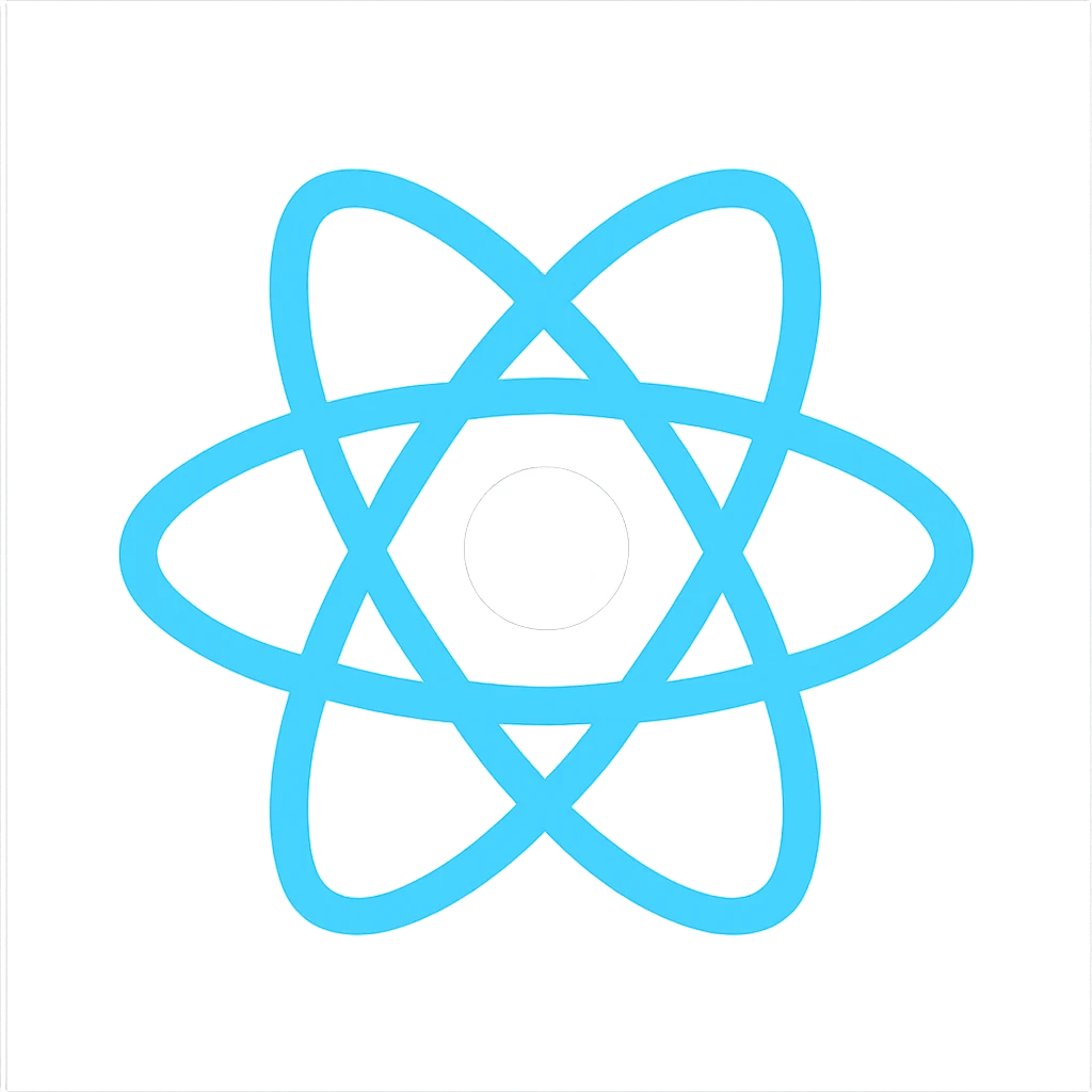 React logo, blue and white, simple, modern, no text emoji