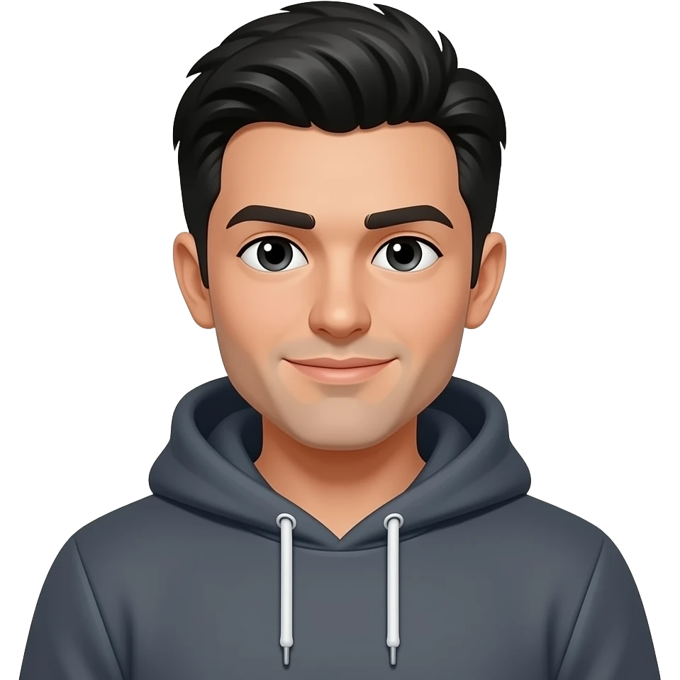 man black hair in hoodie emoji