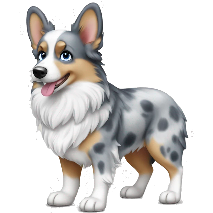 Blue Merle corgi with one blue eye full body emoji