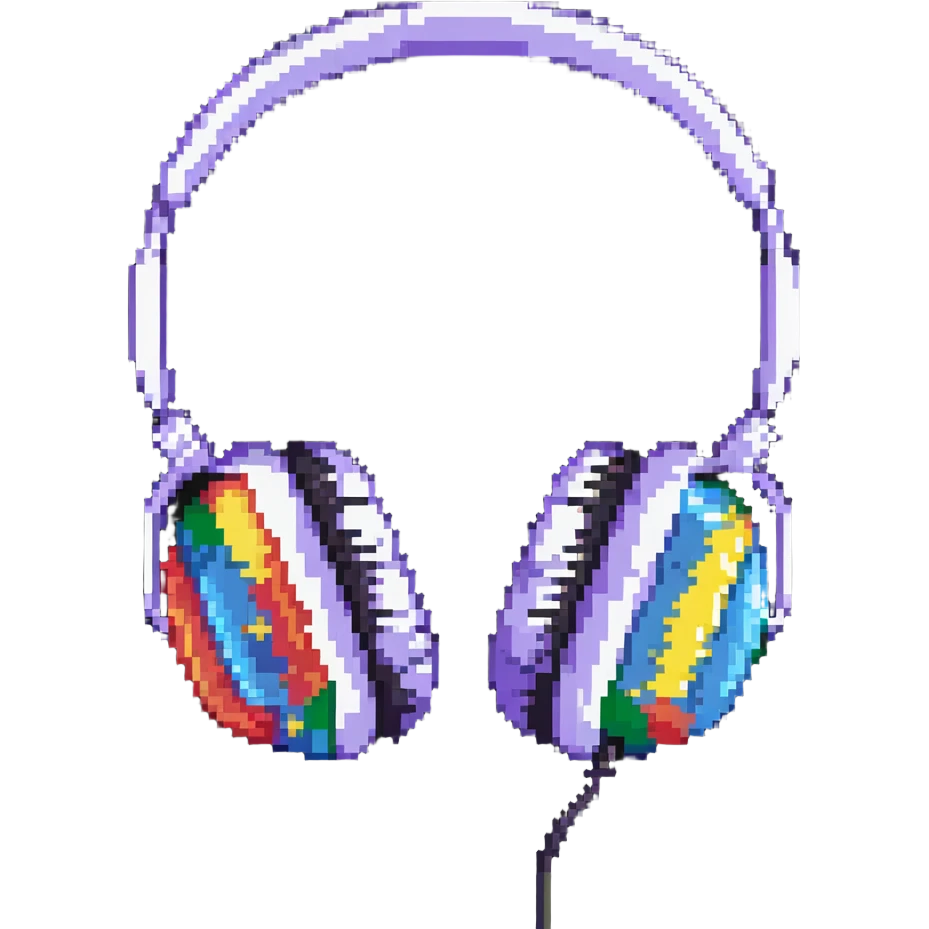 Retro pixel art headphones with colorful details emoji