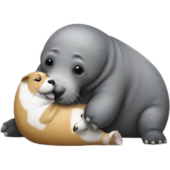 Elephant seal cuddling corgi emoji