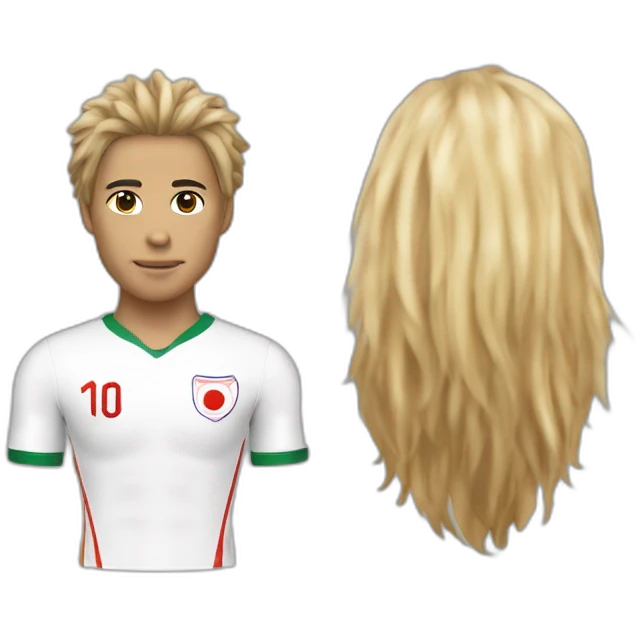 un algérien cheveux bouclé nez long qui porte le maillot de foot du japon avec ecrit "Le hout" dessus emoji