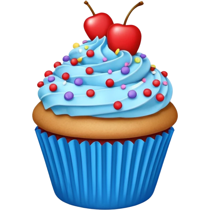 Cartoon Cupcake: blue cream, red paper, sprinkles with cherry on top  emoji