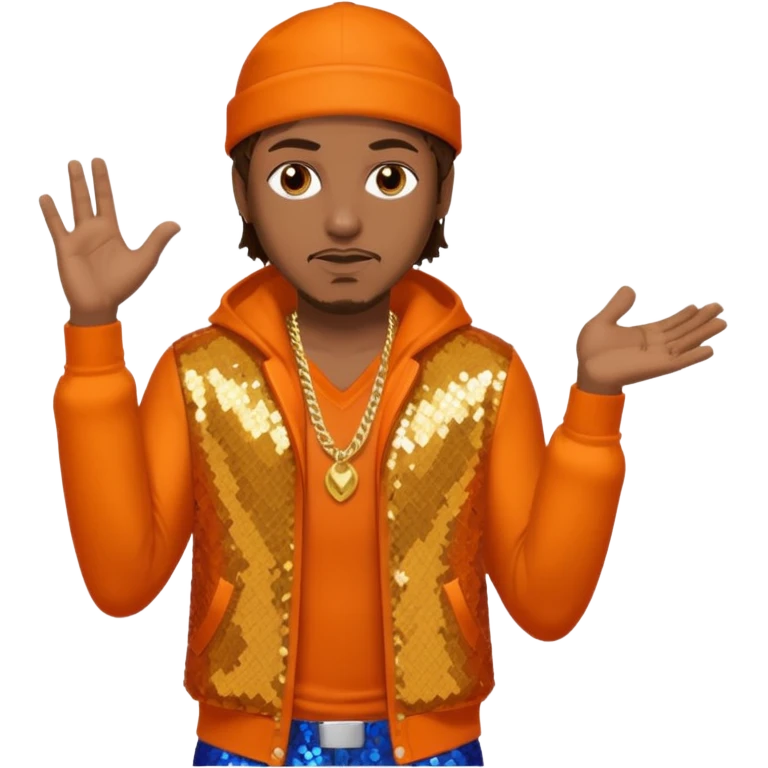 Mystikal, Rapper with dark brown hair, orange sequin outfit emoji