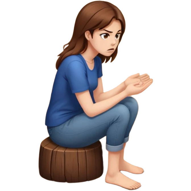 angry woman with brown hair sitting on a floor in profile avoiding conversation emoji