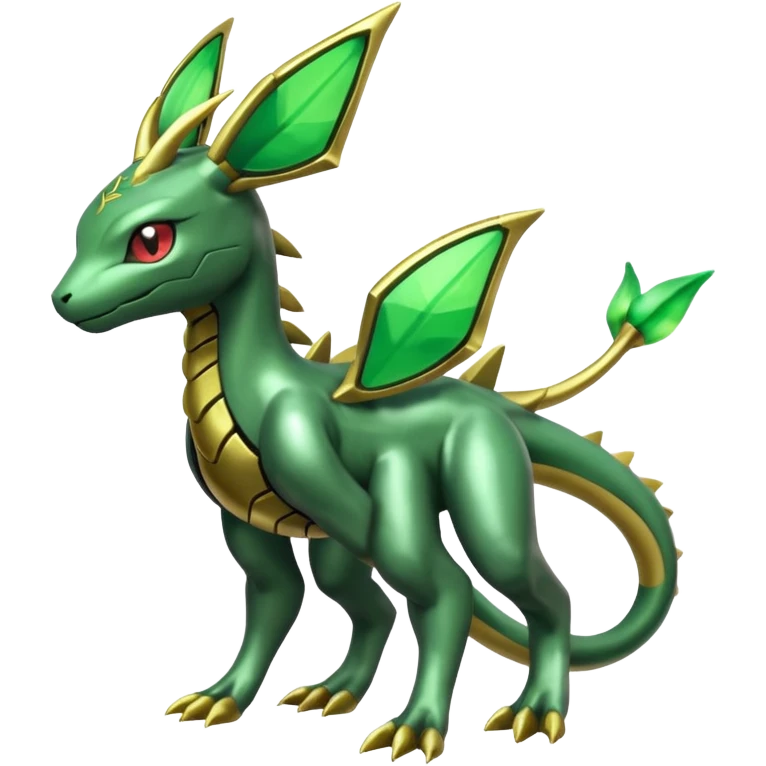 Shiny 4-legged Rayquaza-Genesect-Zygarde-Leafeon-fusion, full body emoji