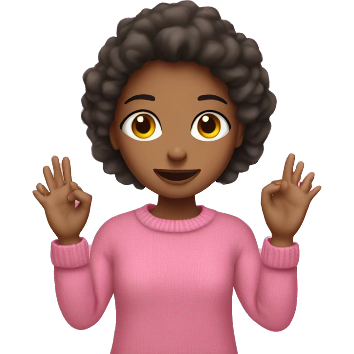 A girl shows two hands of rock, in a pink sweater emoji