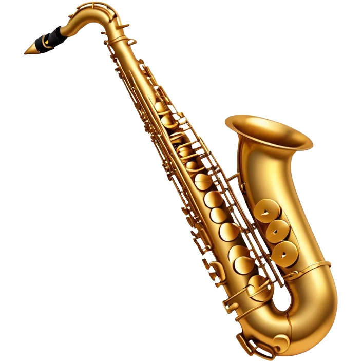Cinematic Realistic Saxophone, smooth, curving golden brass body, intricate keywork reflecting soft warm light, rich patina adding character, glowing with a jazzy and atmospheric presence. emoji