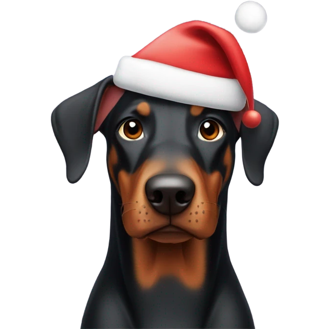 Doberman wearing a Santa hat emoji