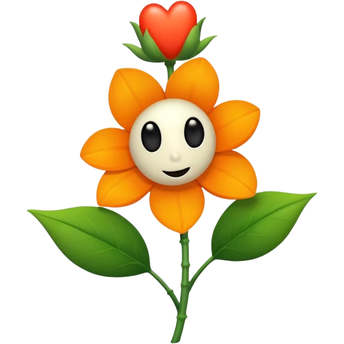 Green stem, white bud with black cartoony face: ;p. And six heart shaped yellowish orange petals emoji