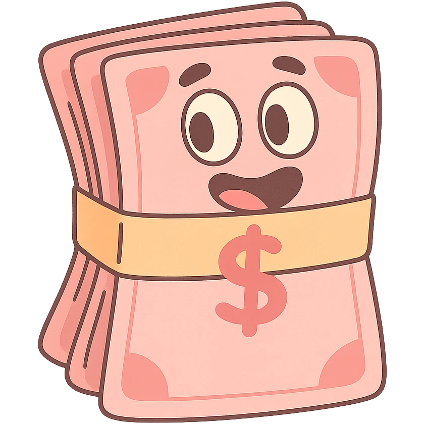 pastel toon style pink bundle of cash emoji