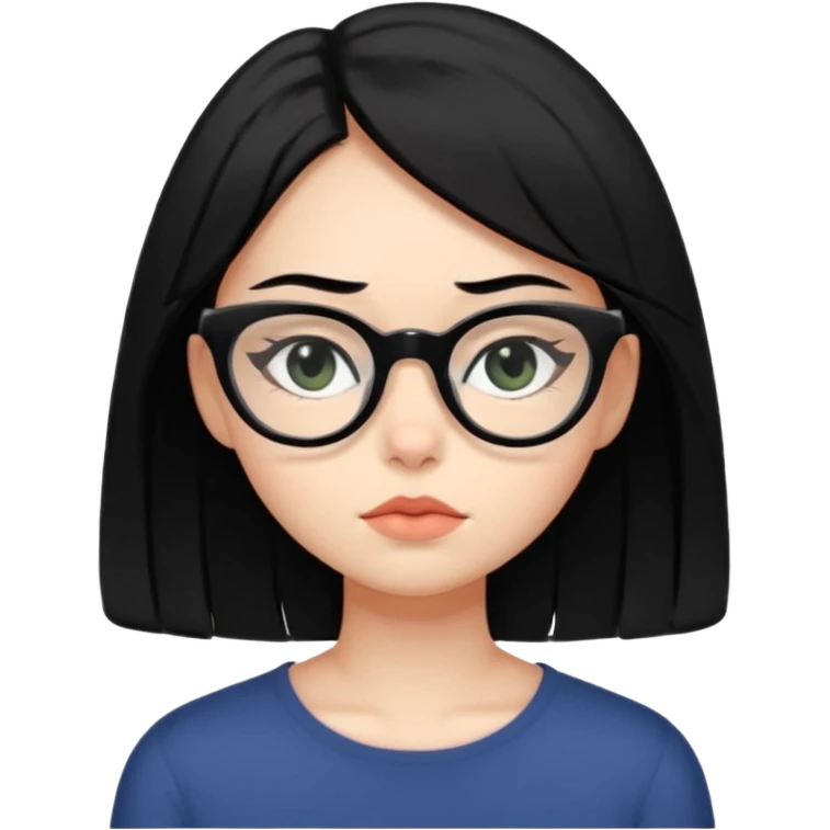 crie emojis de uma garota com cabelo médio um pouco abaixo do ombro e preto, óculos pretos no formato gatinho, boca média, olhos gastando emoji