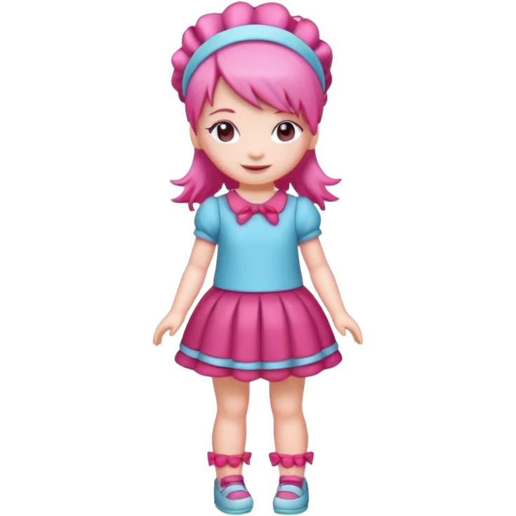 Isolated detaile illustration modern raspberry torte doll figurine full body with pink hair and a hairband standing emoji