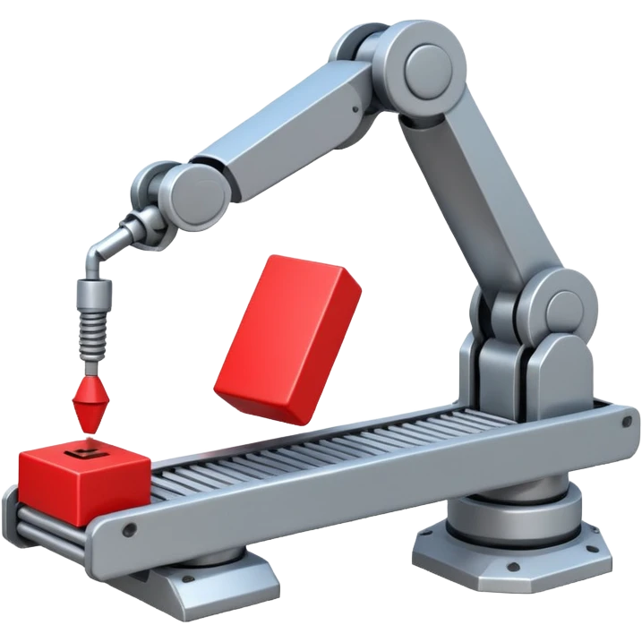 robot arm which is picking block on conveyor belt emoji