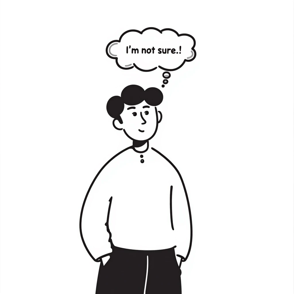 Chinese man with a thought bubble saying "I'm not sure." emoji