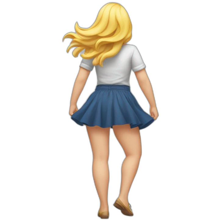 full body back view curvy caucasian beauty in small skirt lifted by the wind emoji