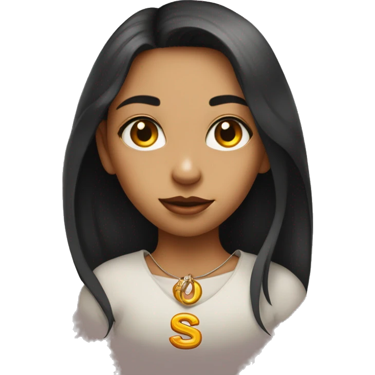 girl with amber eyes and a shatanek and a pendant in the shape of the letter S emoji