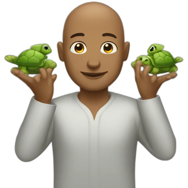 bald man with turtle hands emoji
