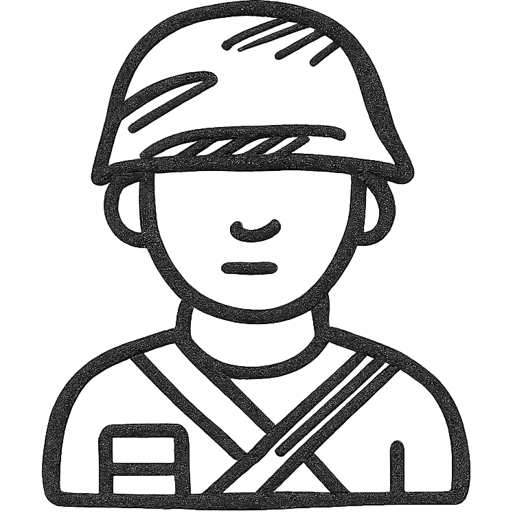 hand drawn outline of a soldier, minimal, no fill emoji